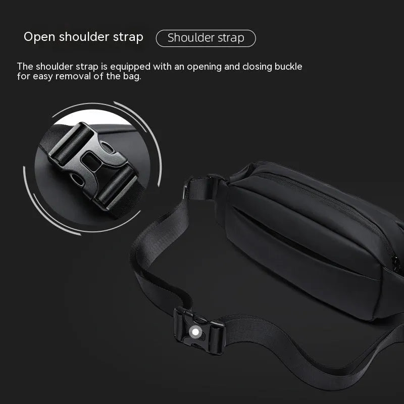 Black Oxford cloth mens messenger bag with cross-body strap and street trend styling