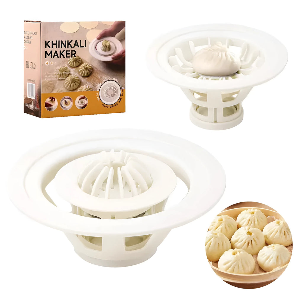 Four black plastic Jinkali steamed bun moulds for shaping baozi.