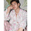 Men's floral long sleeve shirt with embossed three-dimensional pattern in pink colour option