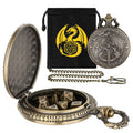 Zinc alloy DND dice storage case with winged beast and sword relief in bronze finish
