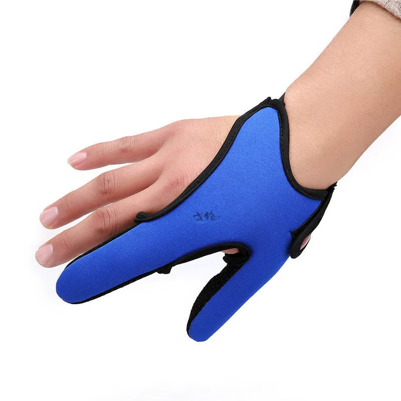 Two-finger fishing glove showing diving cloth back and microfiber palm, available in multiple colour options