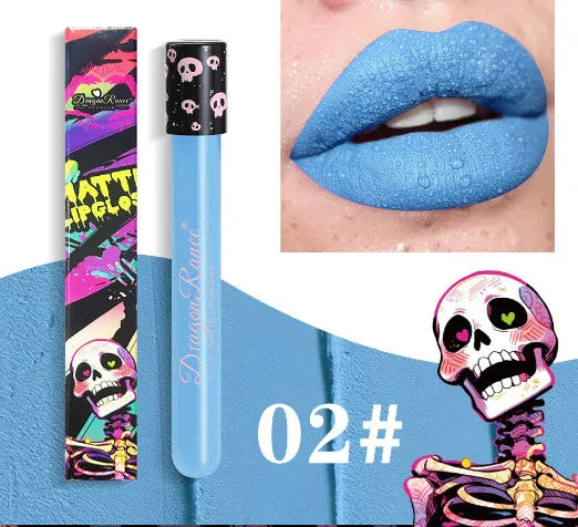 Halloween creative makeup lip gloss in skull test tube packaging with gold and silver matte shades