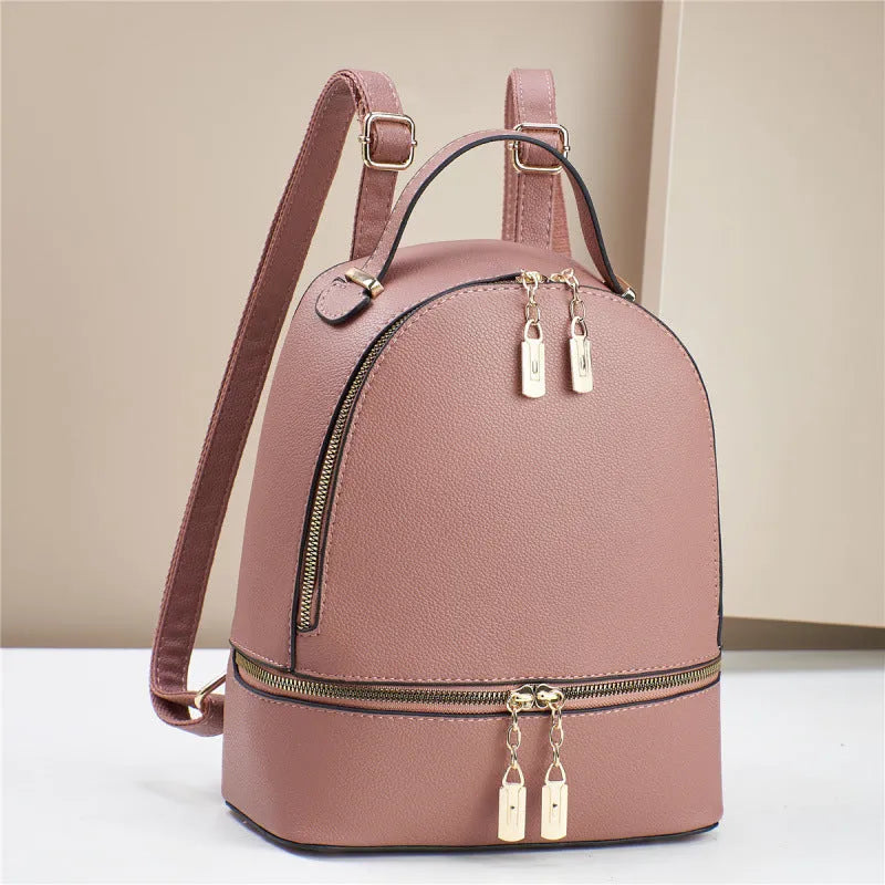 Soft leather large capacity PU travel bag 24x12x29cm in beige with sewing thread detail