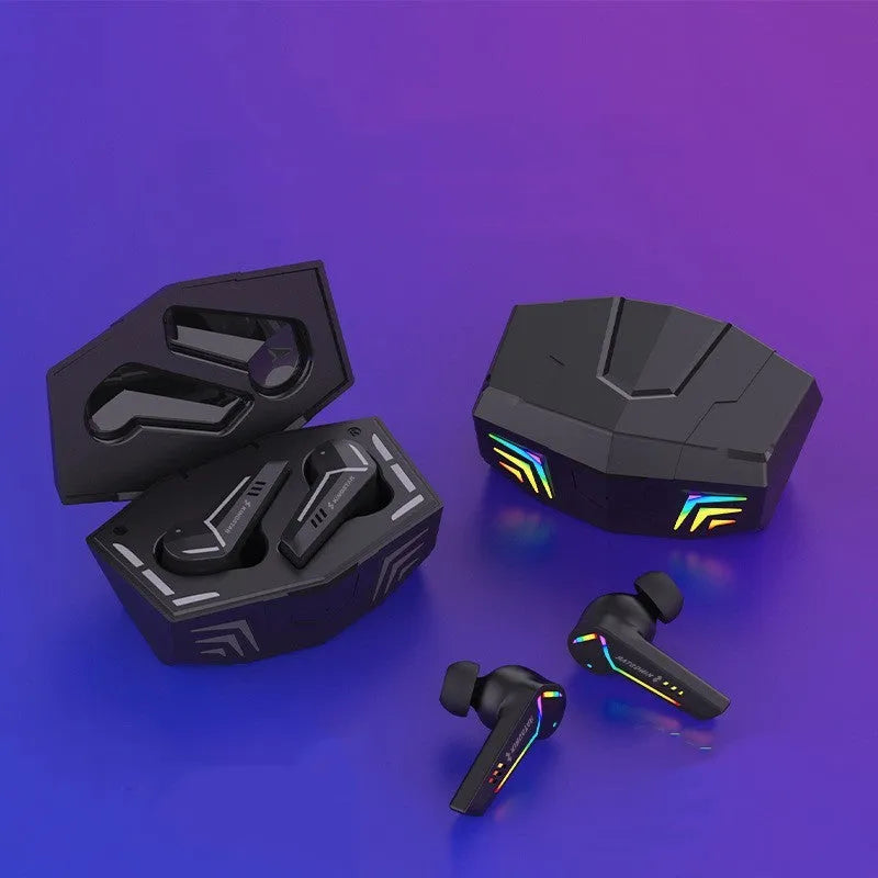 Black True Wireless Stereo sports Bluetooth headset with low-latency gaming mode.