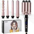 Rose gold five-in-one ceramic hair curler with LCD screen and heat-resistant glove