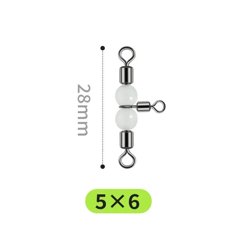 Copper three-fork luminous swivel fishing beads with eight connection rings