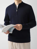 Men's merino wool zip stand collar sweater in regular fit, long sleeves, available in multiple colours