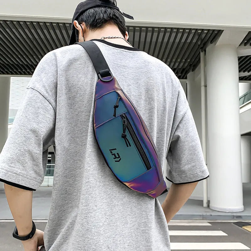 Blue reflective crossbody cycling shoulder bag with open pocket and soft handle