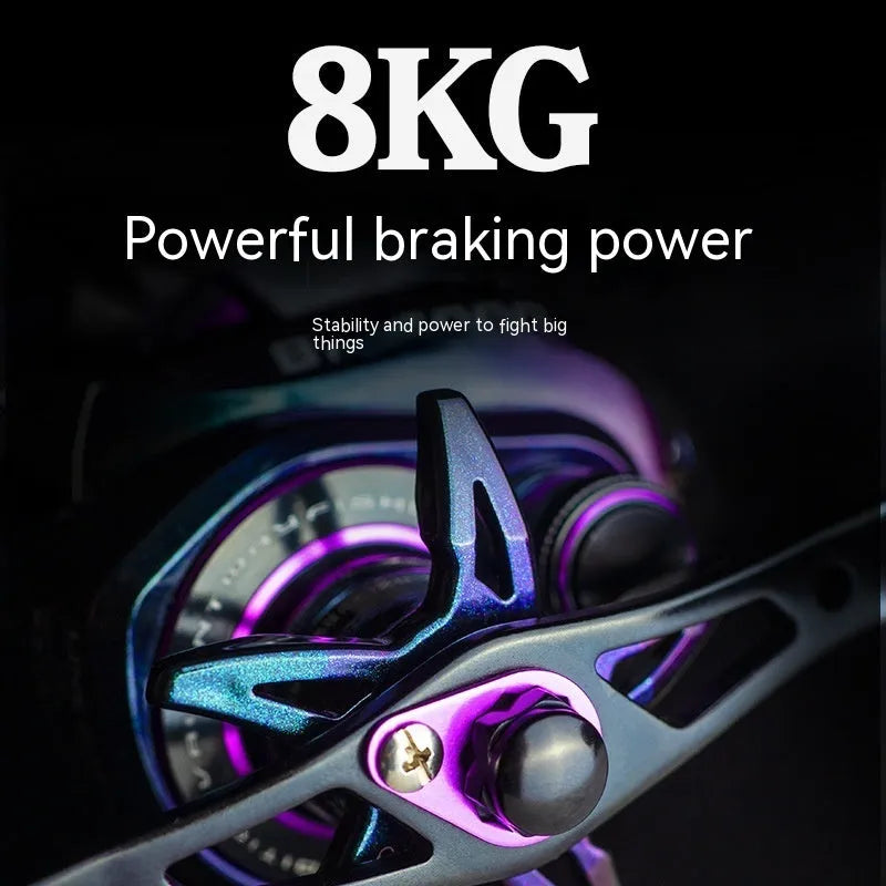 BM2000 fishing reel with magnetic brake system, shown in left-hand and right-hand retrieve options.