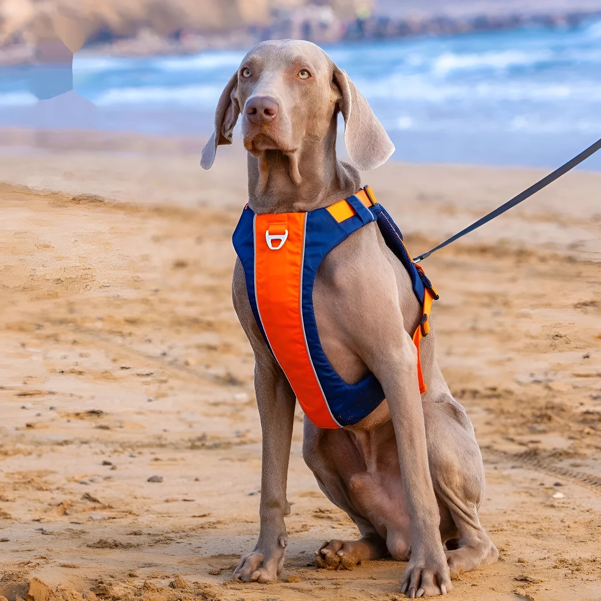 Orange blue nylon dog chest strap vest harness with leash for medium-sized dogs