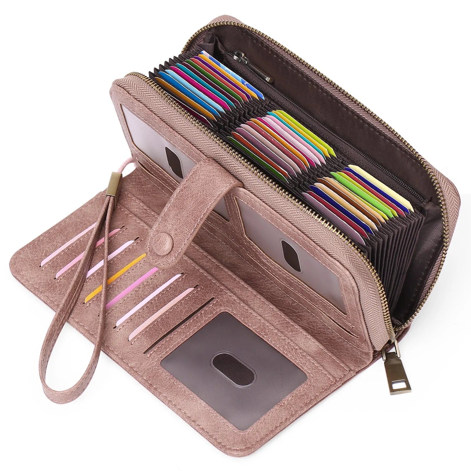 Expanding card holder women's long wallet passport bag in PU synthetic leather with anti-theft swiping