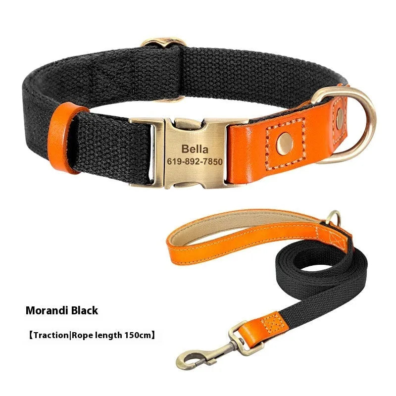 Small dog mohair collar and leash set in green with lettering decoration
