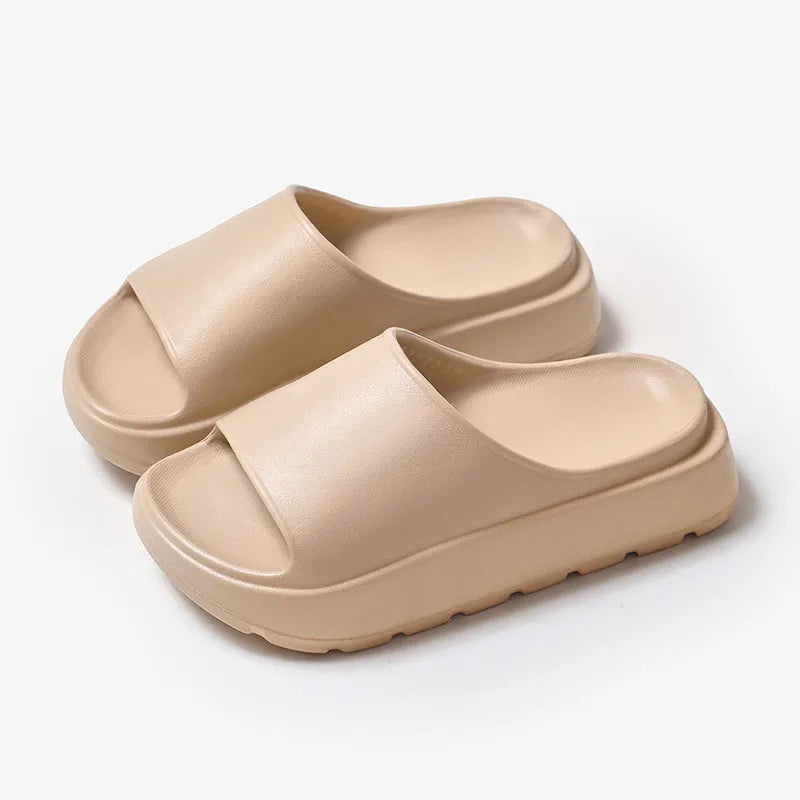 Women's fish mouth slippers with 5.5cm thick EVA sole in beige, black, khaki, or rose red.