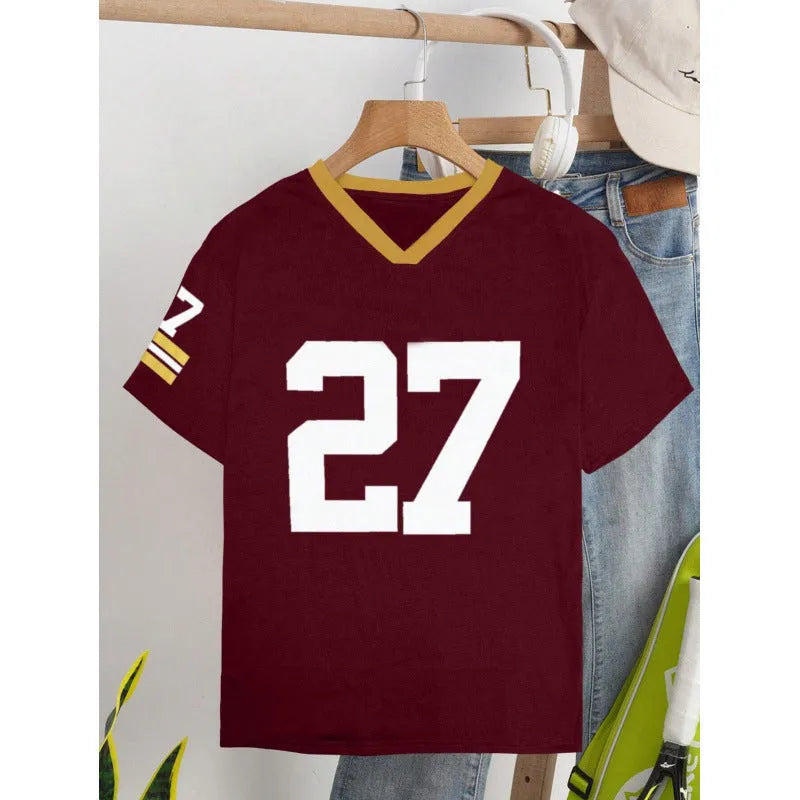 Cotton loose fit T-shirt with digital printed letter pattern in red colour option