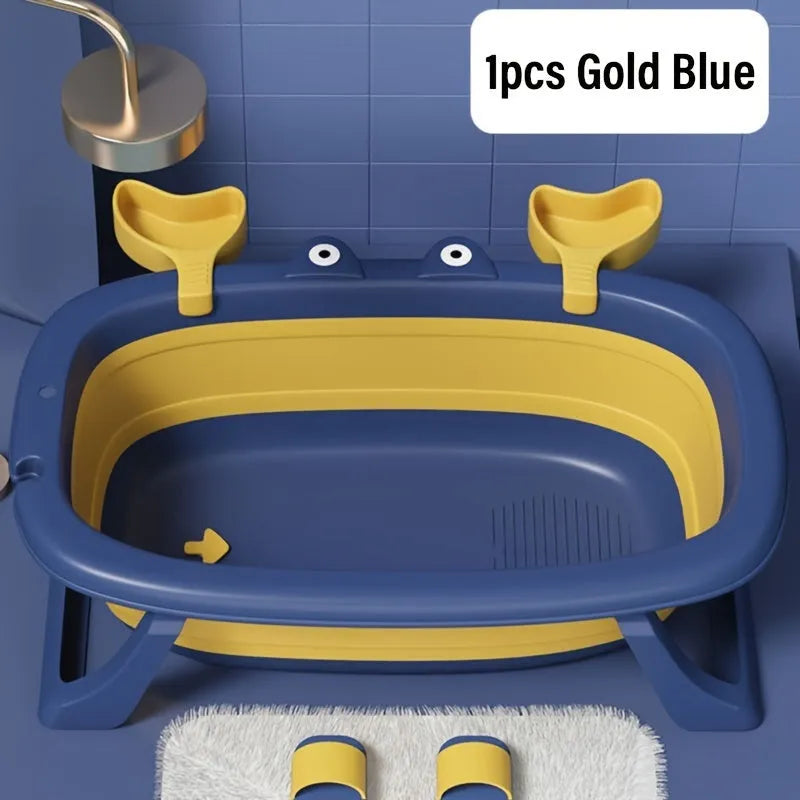Blue foldable PVC pet tub for small cats and dogs showing portable design