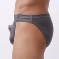 Men's transparent loose nylon underwear in blue, shown on a size chart.