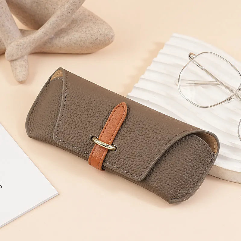 Retro portable sun glasses protective sleeve solid colour gray with waterproof PVC lining PU material