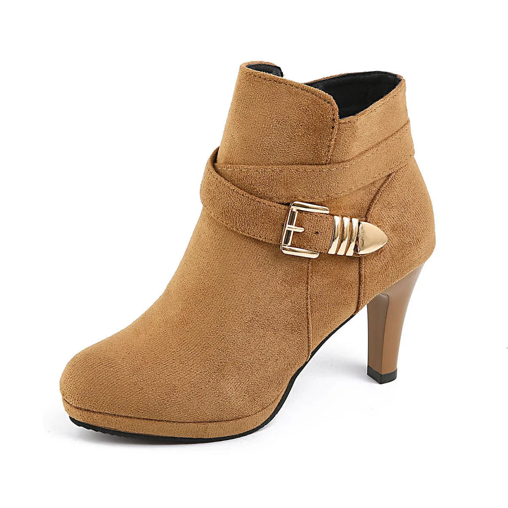 Women's plus size stiletto boots with suede upper, 6-8cm heel, round toe, in black colour option