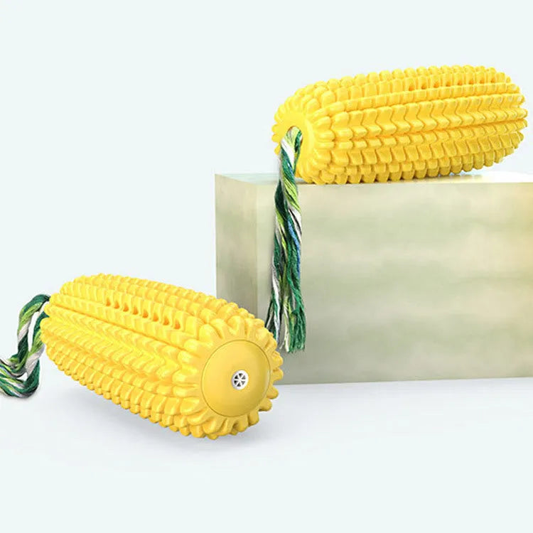 Yellow TPR simulation corn dog dog toy with bite-resistant properties