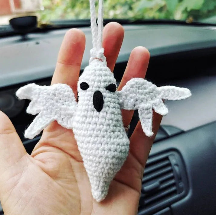 Hand-woven polyester car hanging ornament in cartoon character design