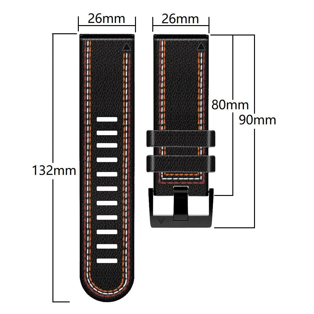 Silicone leather quick release watchband for Garmin Fenix watches in black, brown, light brown and white colours
