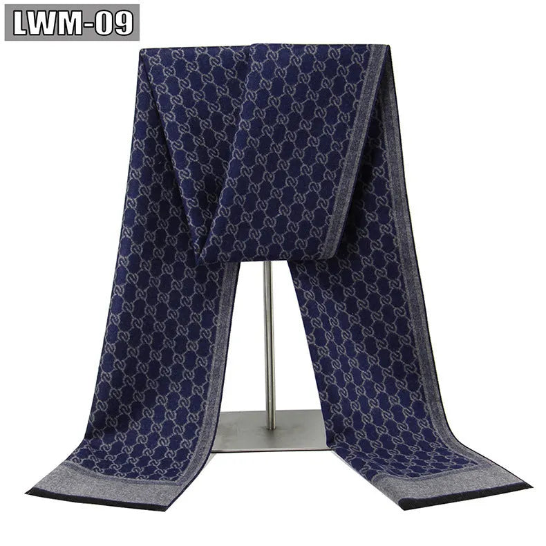 Men's plaid imitation cashmere scarf with tassels, over 175cm long, in a business style