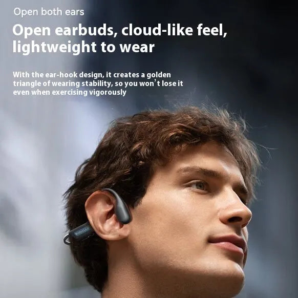 Sports neck hanging waterproof bone conduction Bluetooth earphones in Classic Black with breathing light
