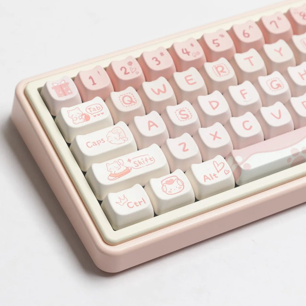 PBT sublimation key cap set for mechanical keyboards showing 98+ keys with sublimation printed legends