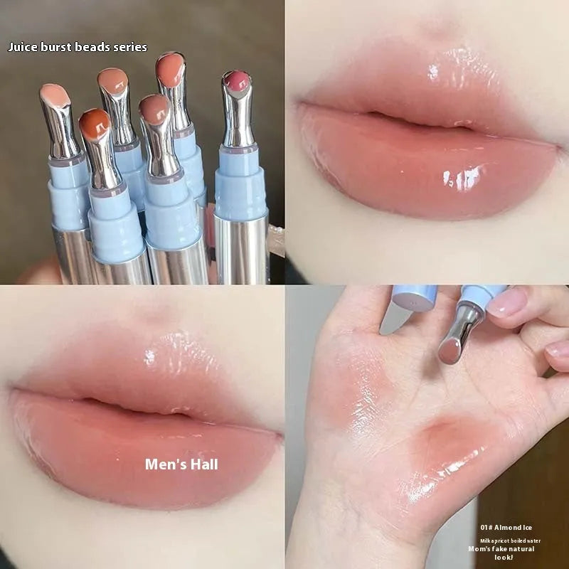 Mirror Water Light Lip Gloss Lipstick in six sheer shimmer shades in a slim case.
