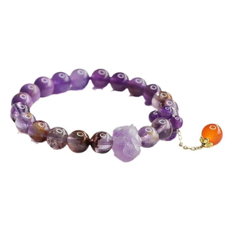 Natural nine purple amethyst and red agate Mori style crystal bracelet with 8mm beads
