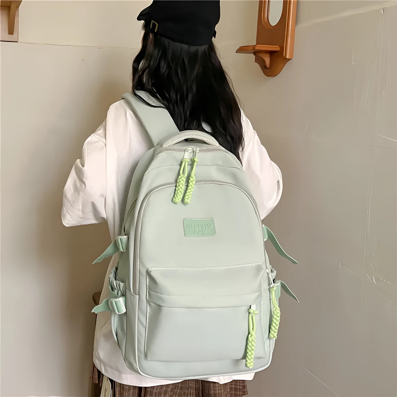 Korean-style lightweight waterproof nylon school backpack 20-35L macaron colour curved shoulder strap