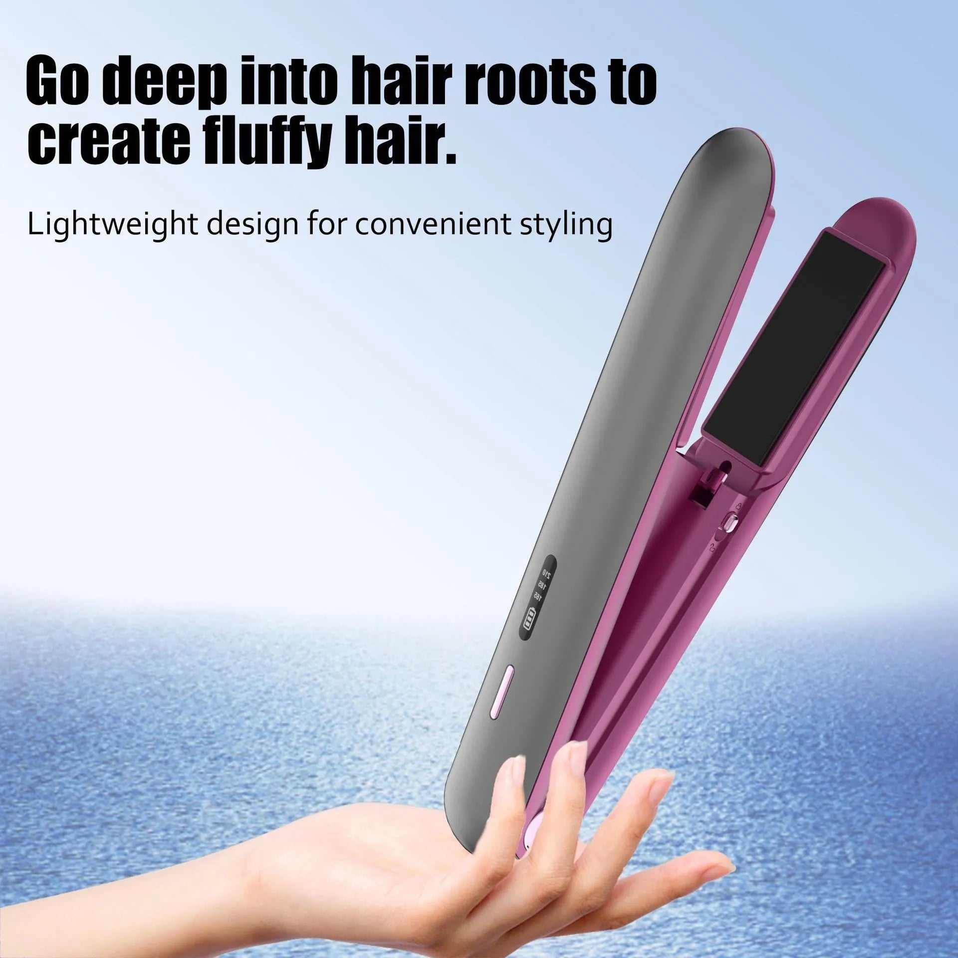 Moon shadow grey wireless hair straightener with tourmaline ceramic plates for styling bangs