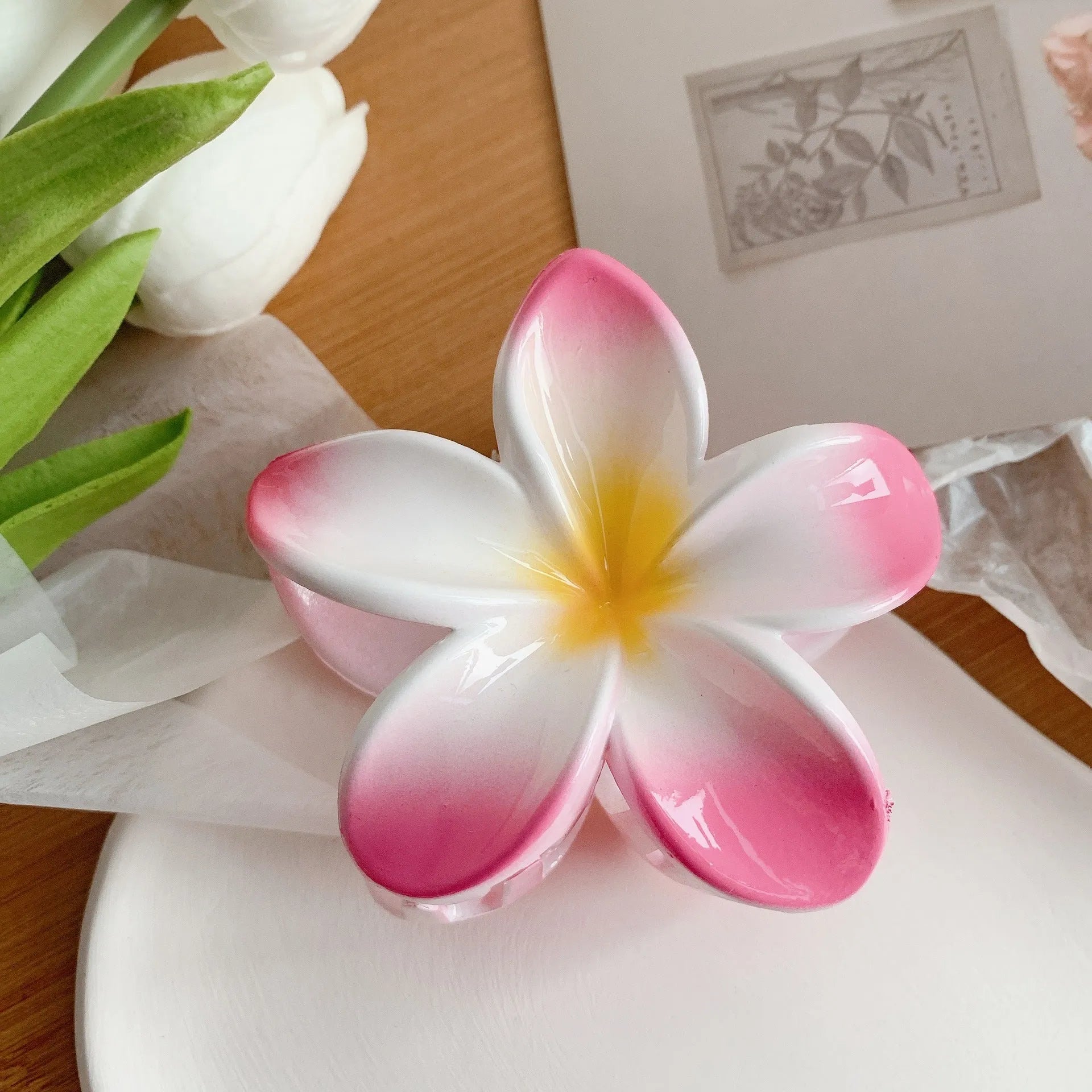 Muweordy plumeria hair clip in six colours plastic and resin floral claw clip for women