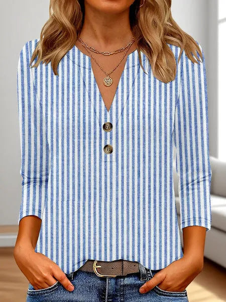 Women's casual V-neck top with 3D printed pattern in loose Japanese Korean style