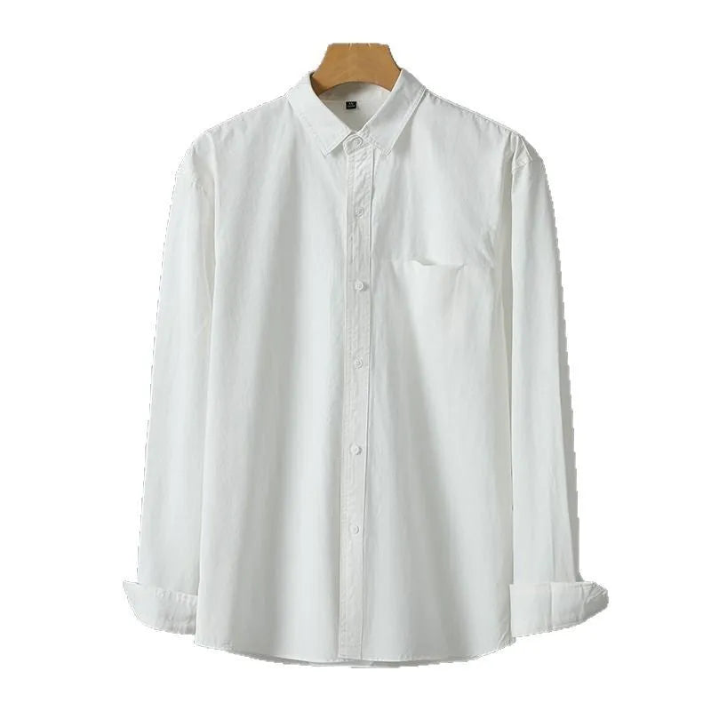 Men's purified cotton long sleeve cardigan shirt in solid colour, Asian sizes M to 4XL, five colour options available