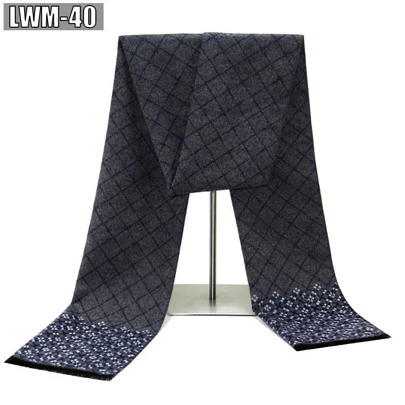 Men's plaid imitation cashmere scarf with tassels, over 175cm long, in a business style