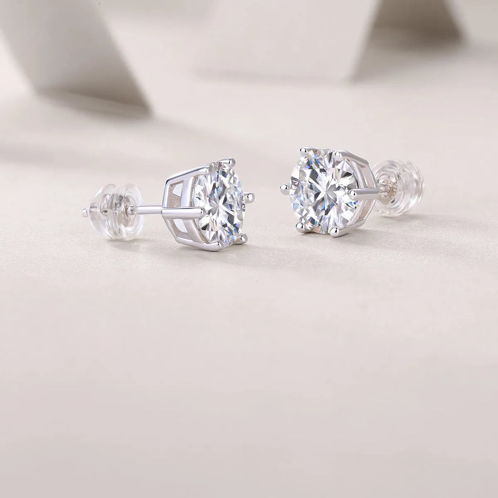 Quiet Moments moissanite stud earrings set in platinum-plated S925 silver, gift box and GRA certificate included, four carat sizes available