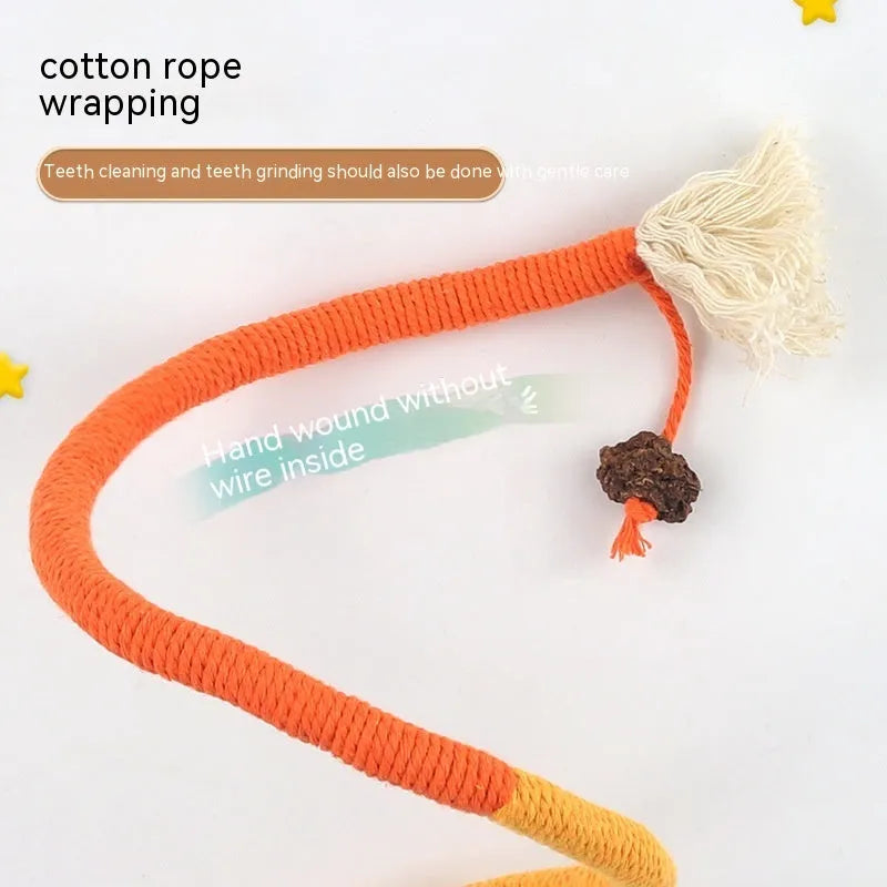 Cat bite rope toy in traffic lights colour with cotton thread and teaser stick for interactive play