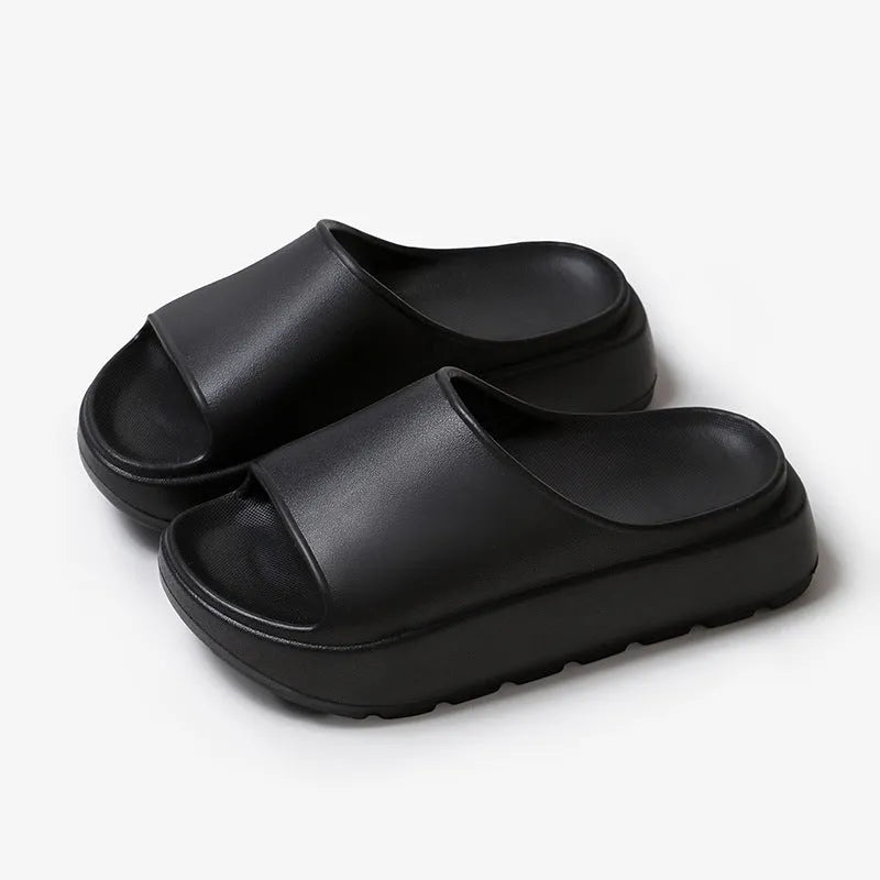 Women's fish mouth slippers with 5.5cm thick EVA sole in beige, black, khaki, or rose red.