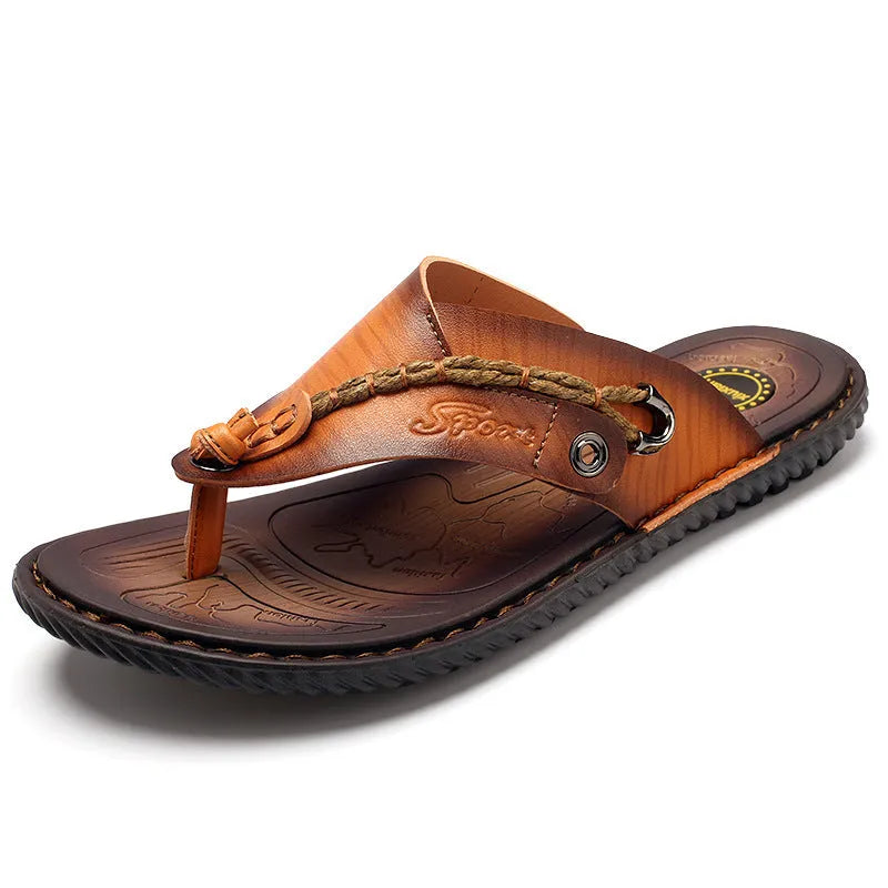 Men's black casual slippers with non-slip sole and PU leather upper on a plain background.