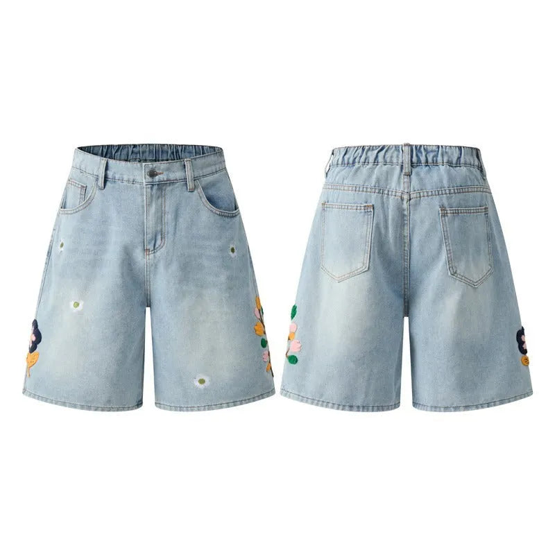 Retro workwear shorts in washed cotton with zipper closure and loose fit