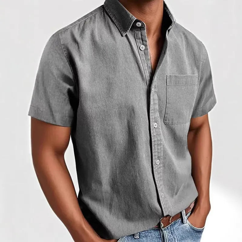 Men's loose fit short sleeve casual shirt in cotton blend fabric available in multiple colours
