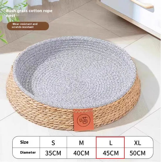 Rattan cat bed cage nest in natural material with woven construction and washable cover