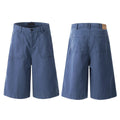 Men's French Blue cotton straight fit shorts with zipper fly on a plain background