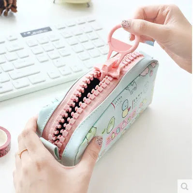 Creative Simple Cute Corner Animal Pencil Case in leather, 16 colour options including Black Cat, Blue, and Fruit Watermelon