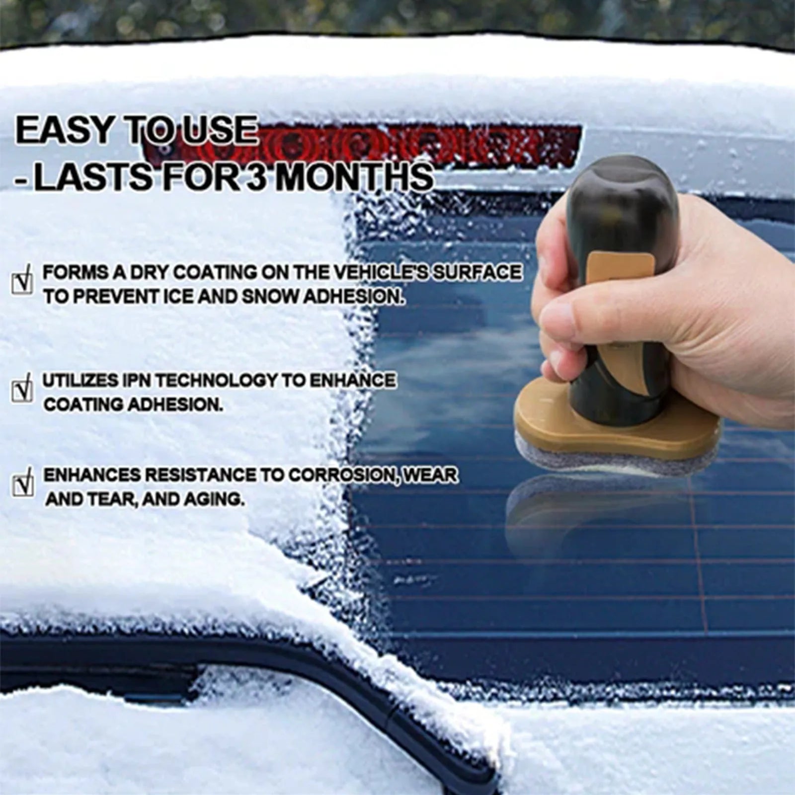 Hydrophobic nano coating car snow brush measuring 5cm by 9cm by 14cm