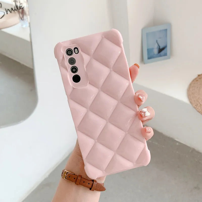 Silicone back cover phone case for Huawei models in black, green, pink, and white colours