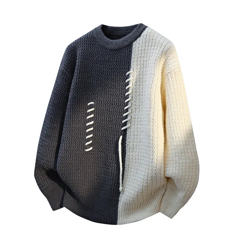 Men's fashion round neck sweater pullover in black, coffee, gray, and red colors, loose fit, thickened thermal polyester fibre, sizes M to 4XL