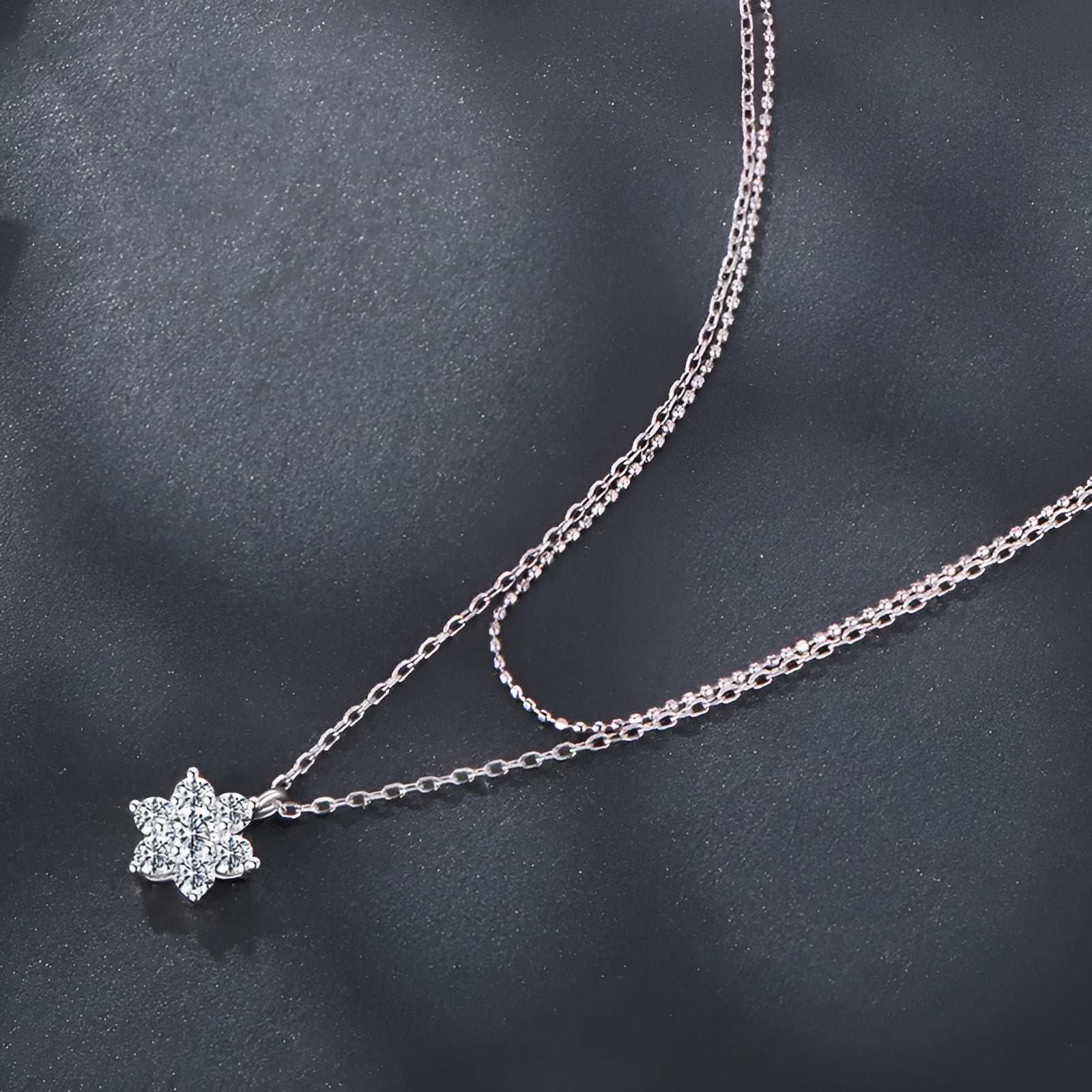 Original winter snowflake double layer moissanite necklace in 925 silver with adjustable O-shaped chain