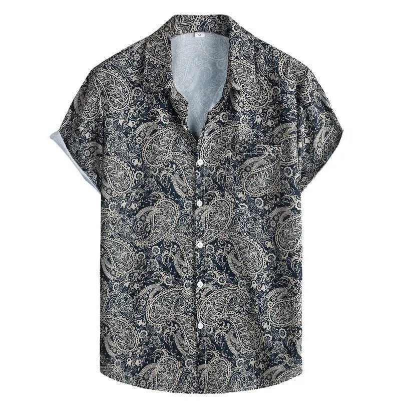 Men's slim fit Hawaiian shirt with digital printed pattern and short sleeves